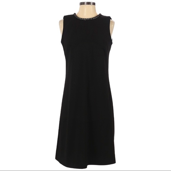 DKNY Sleeveless Chain High Neck Stretchy Black Shift Dress Size 2 - Picture 1 of 9